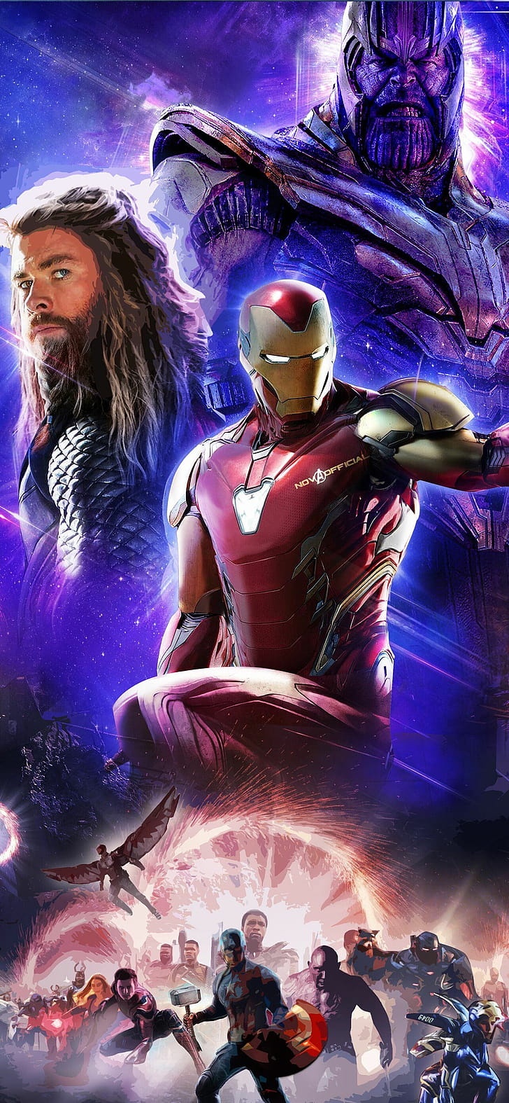 Thor, Iron Man, Thanos, phone wallpaper