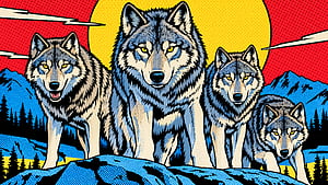 Wolf Pack in Bold Comic Style — wallpaper