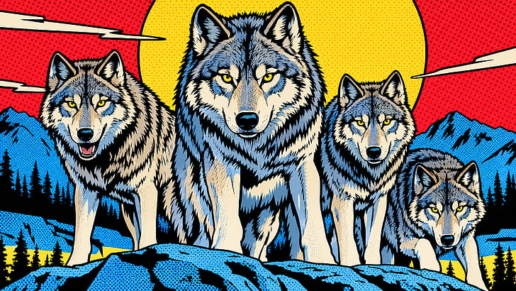 Wolf Pack in Bold Comic Style — wallpaper