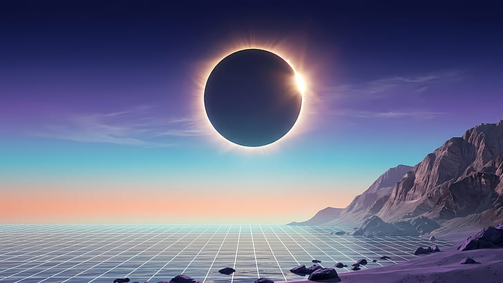 Eclipse Over the Grid —   Landscape wallpaper