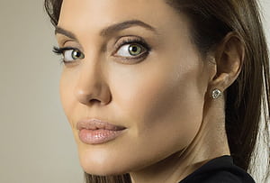Angelina Jolie, Celebrity, Actress, Brunette, Face, Green Eyes wallpaper