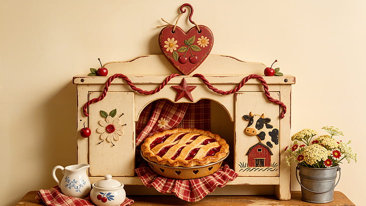 Rustic Cherry Pie Kitchen Decor wallpaper