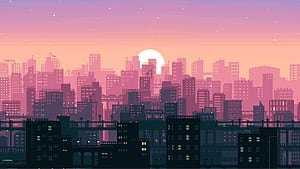 8 Bit Pixel Art City, 8-bit, city, buildings, artist, artwork, digital-art, pixel wallpaper