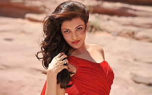 Kajal Agarwal In Red Dress, kajal-agarwal, indian-celebrities, girls, desi-girls, red, dress wallpaper