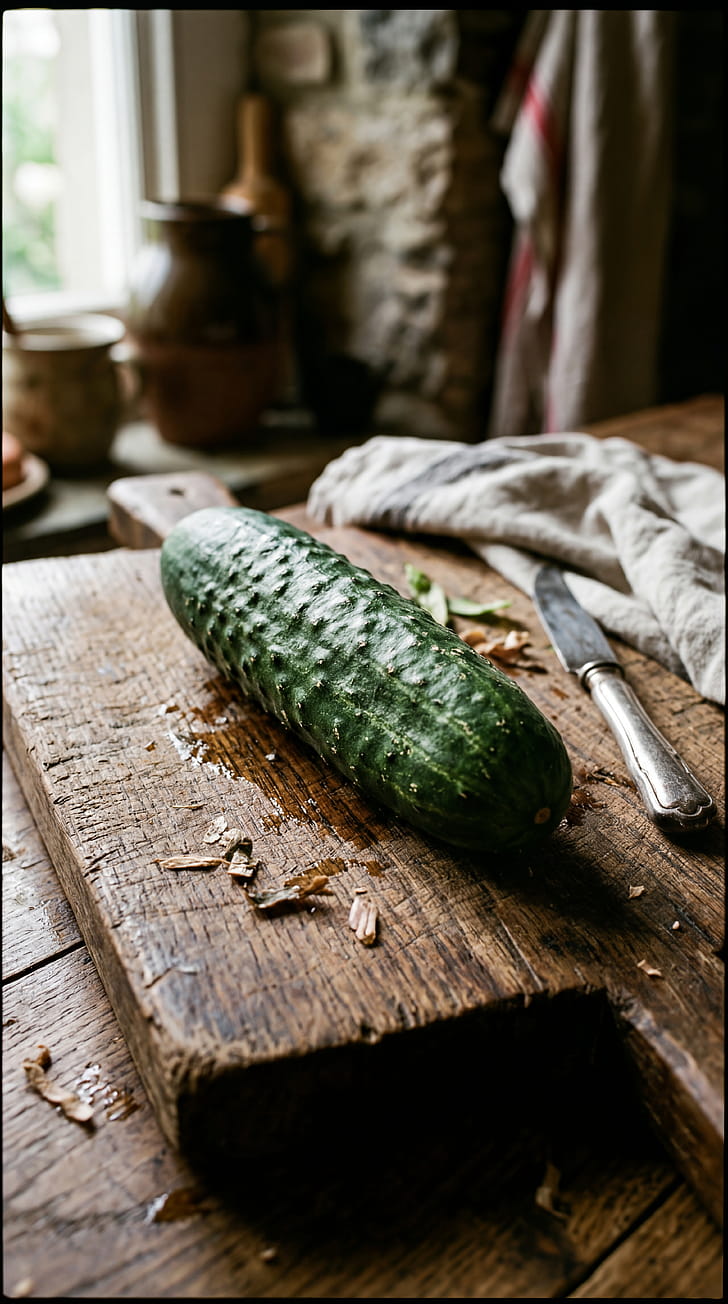 Verdant Slice: Rustic Cucumber iPhone phone wallpaper