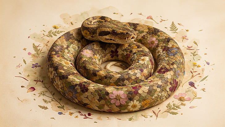 Blooming Ball Python —, Snake, Flower wallpaper
