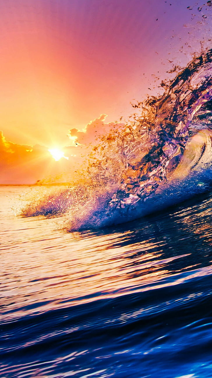 Ocean waves, Sun phone wallpaper