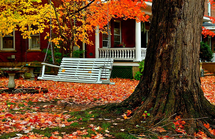 House,  , Swing, Fall, Leaf wallpaper