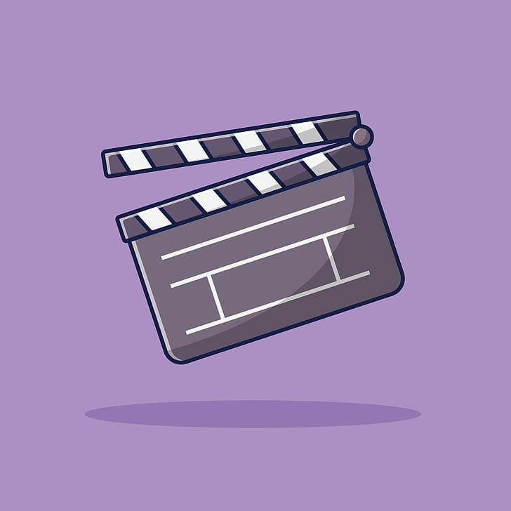 Clapperboard, Flat vector illustration, Purple background phone wallpaper