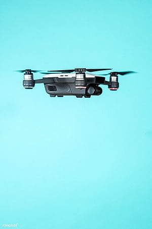 Flying drone, Blue background, Premium , graphic composition phone wallpaper