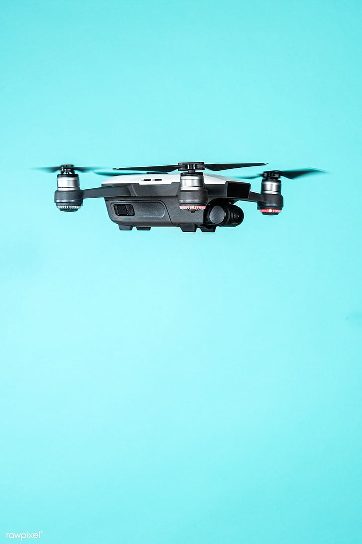 Flying drone, Blue background, Premium , graphic composition phone wallpaper