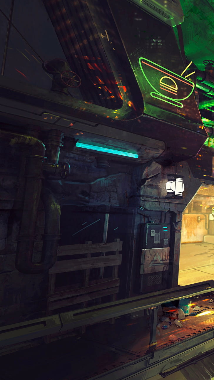 Murky District, Sci Fi, cyberpunk phone wallpaper