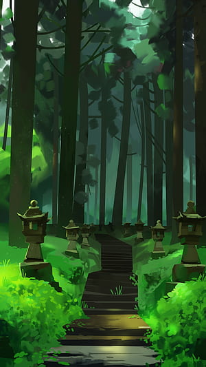Enchanted Forest Path, artistic, forest phone wallpaper