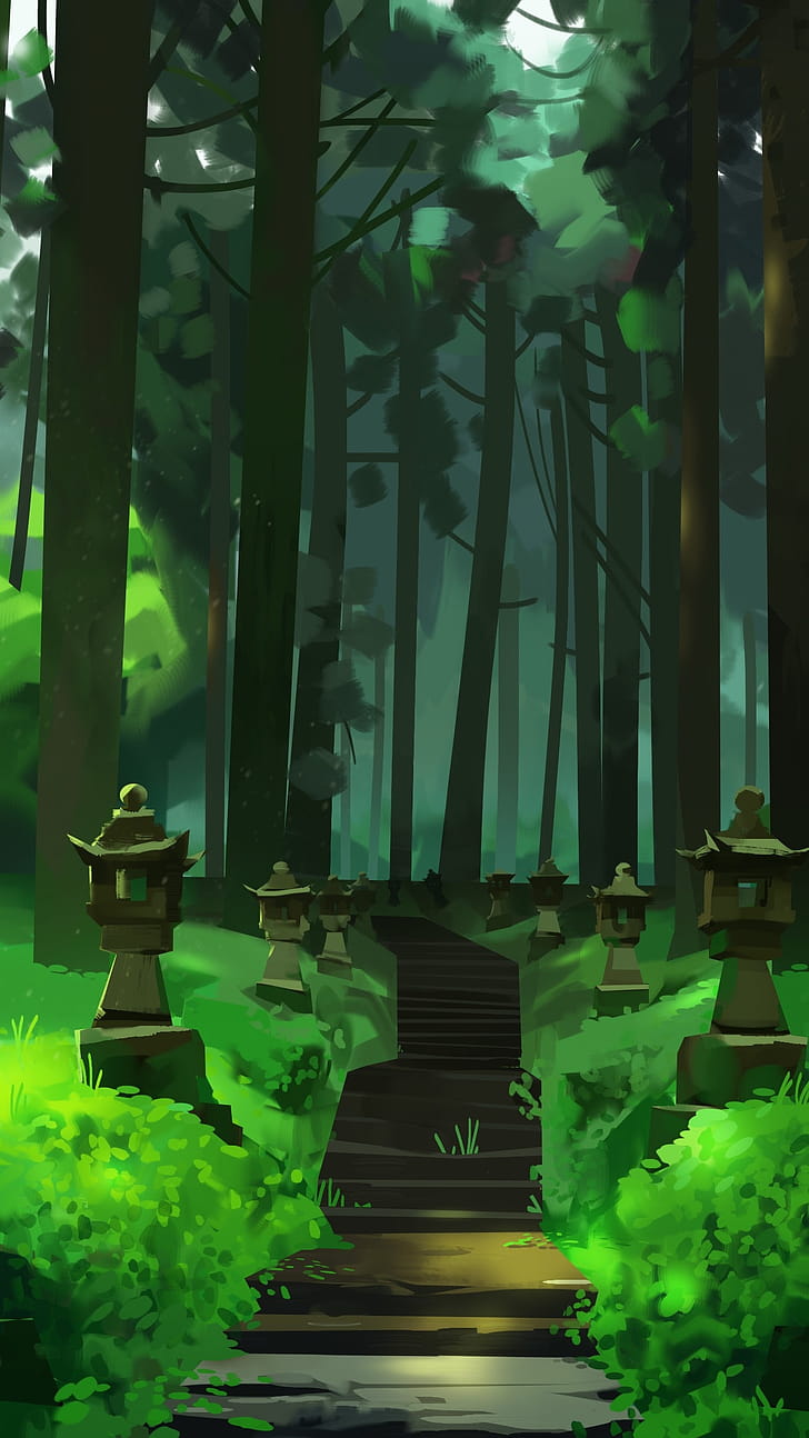 Enchanted Forest Path, artistic, forest phone wallpaper