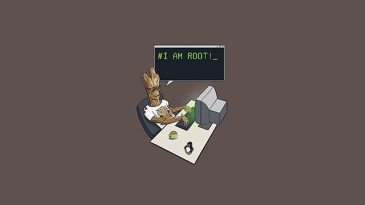 Groot I Am Root, ubuntu, linux, terminal, hacker, computer, funny, groot wallpaper