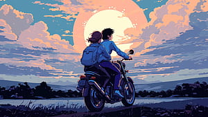 Anime Girl And Boy On Bike, anime-girl, anime-boy, anime, couple, artist, artwork, digital-art wallpaper