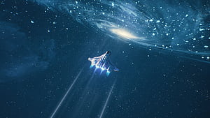 Spaceship, Everspace galaxy, Widescreen wallpaper