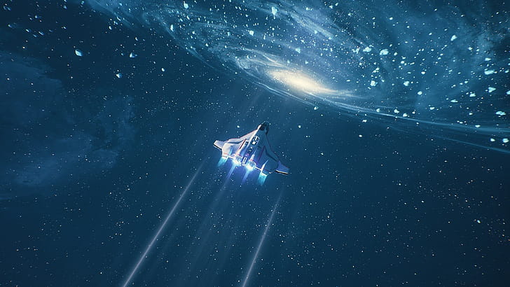 Spaceship, Everspace galaxy, Widescreen wallpaper
