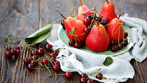 Cherries, Pear wallpaper