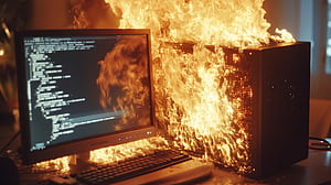 Code Inferno:   Flaming PC, computer, fire wallpaper