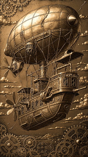 Aethership: Steampunk Airship iPhone phone wallpaper