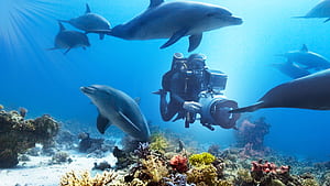 Diving with Dolphins, Diving wallpaper
