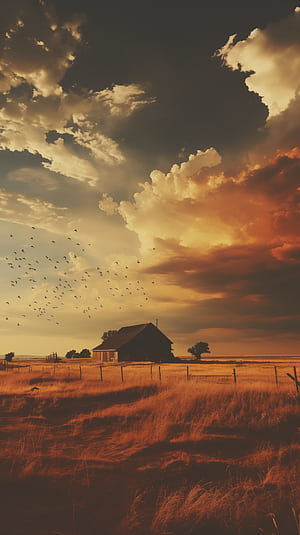 Rustic Ranch Sunset, landscape phone wallpaper