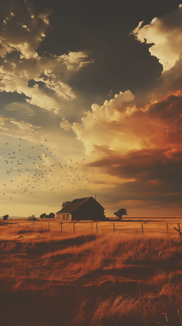 Rustic Ranch Sunset, landscape phone wallpaper