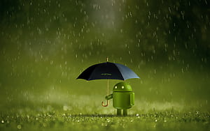 Android Doodle With Umbrella , android, umbrella wallpaper