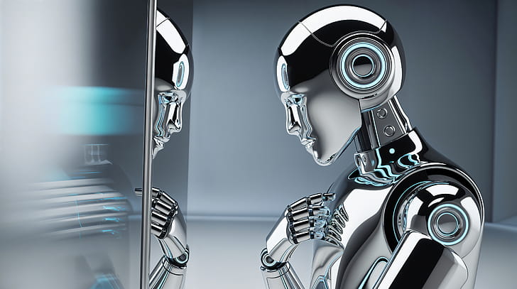 Chrome Reflection —   Robot, Robot, Android, Mirror, Futuristic wallpaper