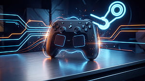 Neon Steam Controller — wallpaper