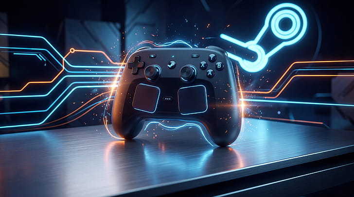 Neon Steam Controller — wallpaper