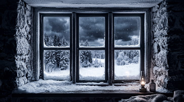 Snowbound Window —, Winter, Forest wallpaper