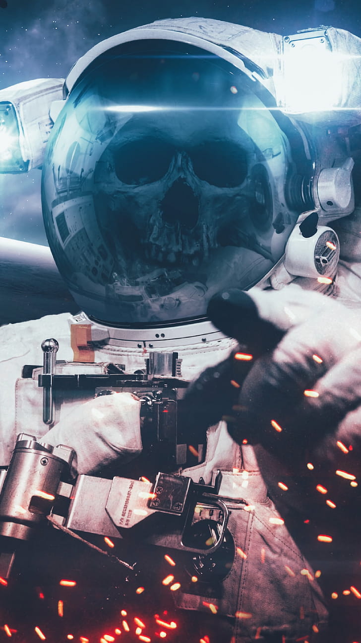 skull, Sci Fi, astronaut phone wallpaper