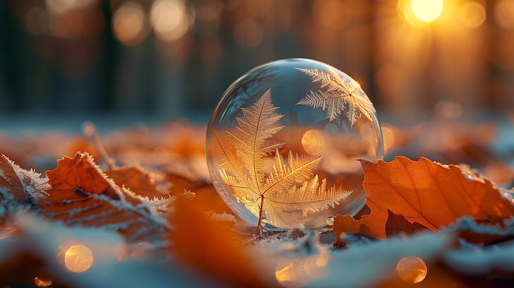 Autumnal Bubble Reflection, bubble wallpaper