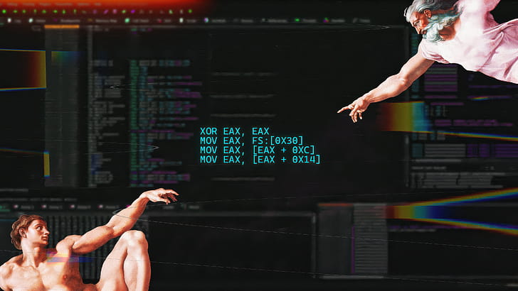 The Divine Code Connection, programming, computer, code, artist, artwork, digital-art wallpaper