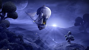 Moonlight Cruise, moonlight, creative, graphics wallpaper