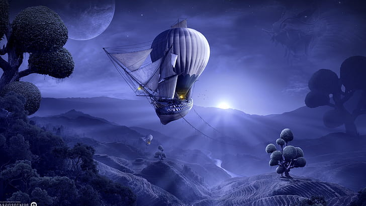Moonlight Cruise, moonlight, creative, graphics wallpaper
