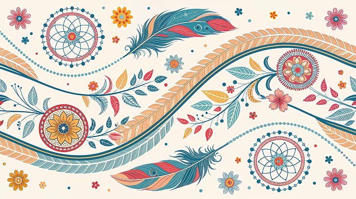Boho Featherflow —  Ultra, boho pattern, feather, dreamcatcher, flower wallpaper