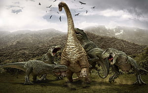 Brachiosaurus and Tarbosauruses, Dinosaurs wallpaper