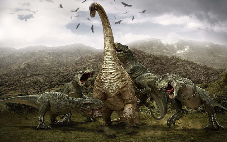 Brachiosaurus and Tarbosauruses, Dinosaurs wallpaper