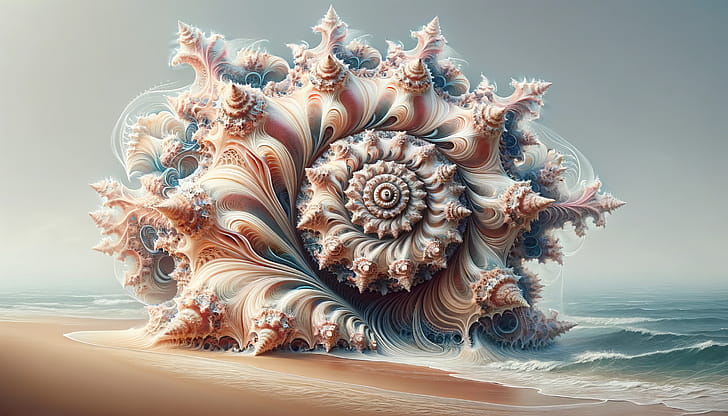 Surreal Shell Artwork, seashell, shell, fractal, beach, ocean wallpaper