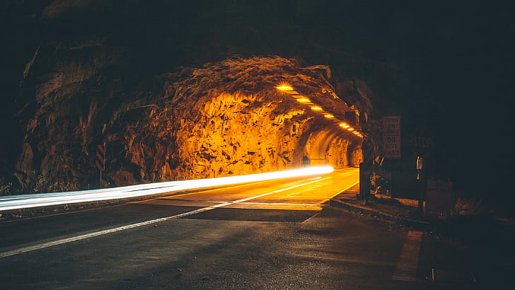 Tunnel Lights, tunnel, graphy, night wallpaper