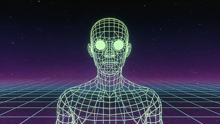 Soulless Wireframe Avatar —, Humanoid, 3D Model, Synthwave wallpaper