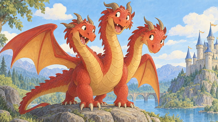 Three-Headed Dragon —   Fantasy, Multi-headed Dragon wallpaper