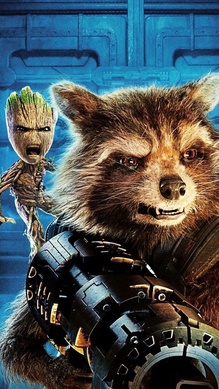 Groot and Rocket, Marvel artwork, iPhone phone wallpaper