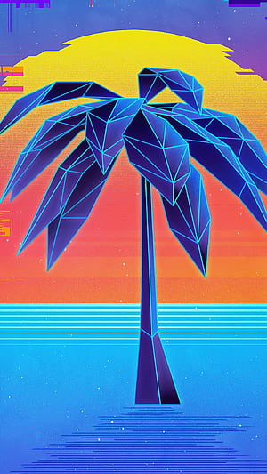 Palm Tree, Retro synthwave, , phone wallpaper