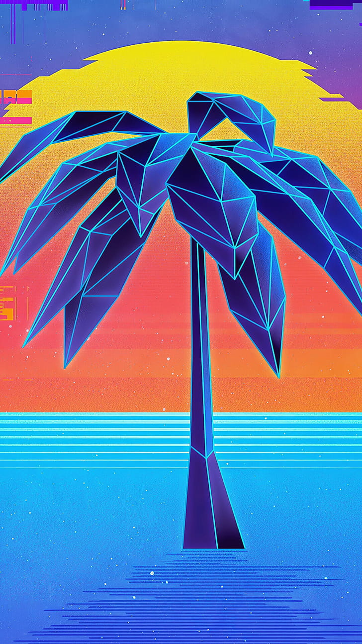 Palm Tree, Retro synthwave, , phone wallpaper