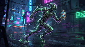 Neon Data Runner —, Cyborg, Cyberpunk wallpaper