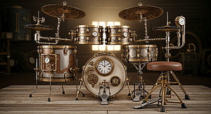 Clockwork Drum Kit —, Drum Set, Steampunk wallpaper